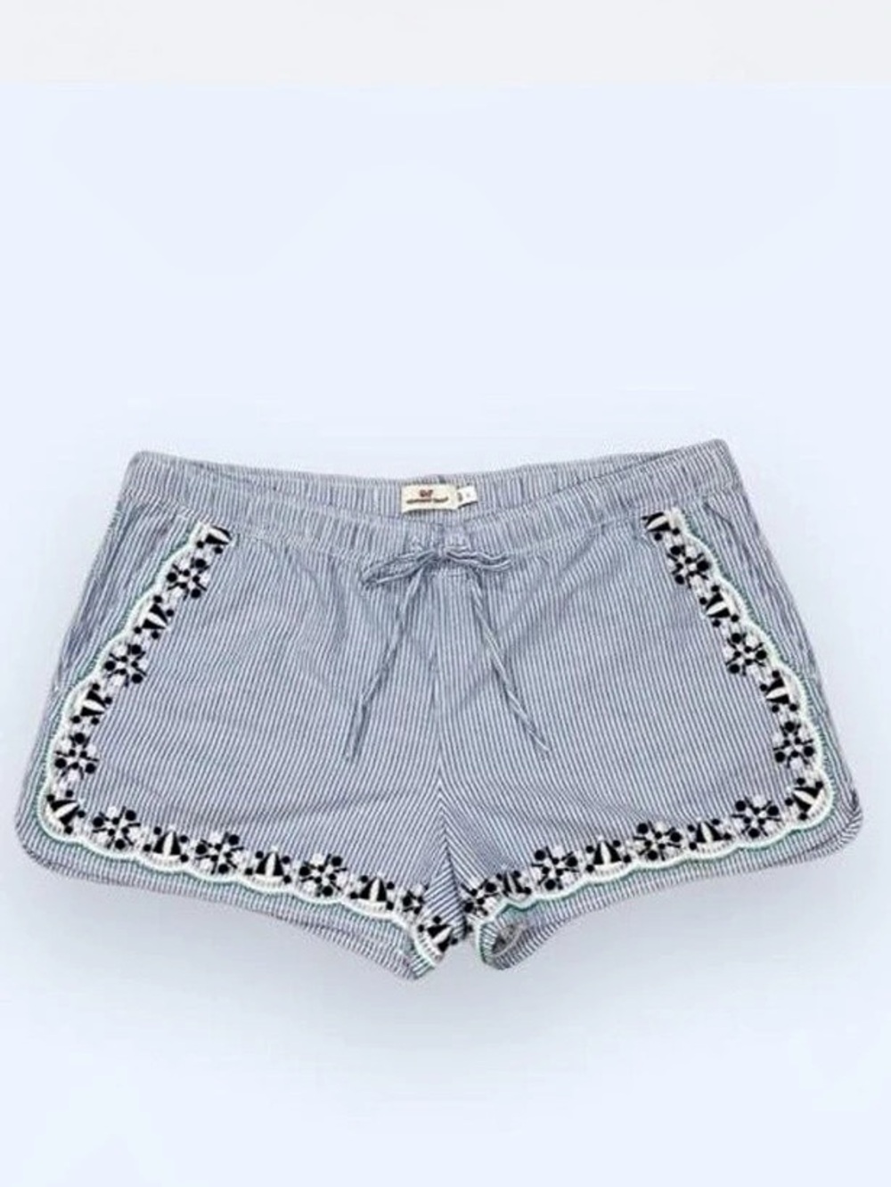 Vineyard Vines Blue White Striped Embroidered Beaded Shorts L